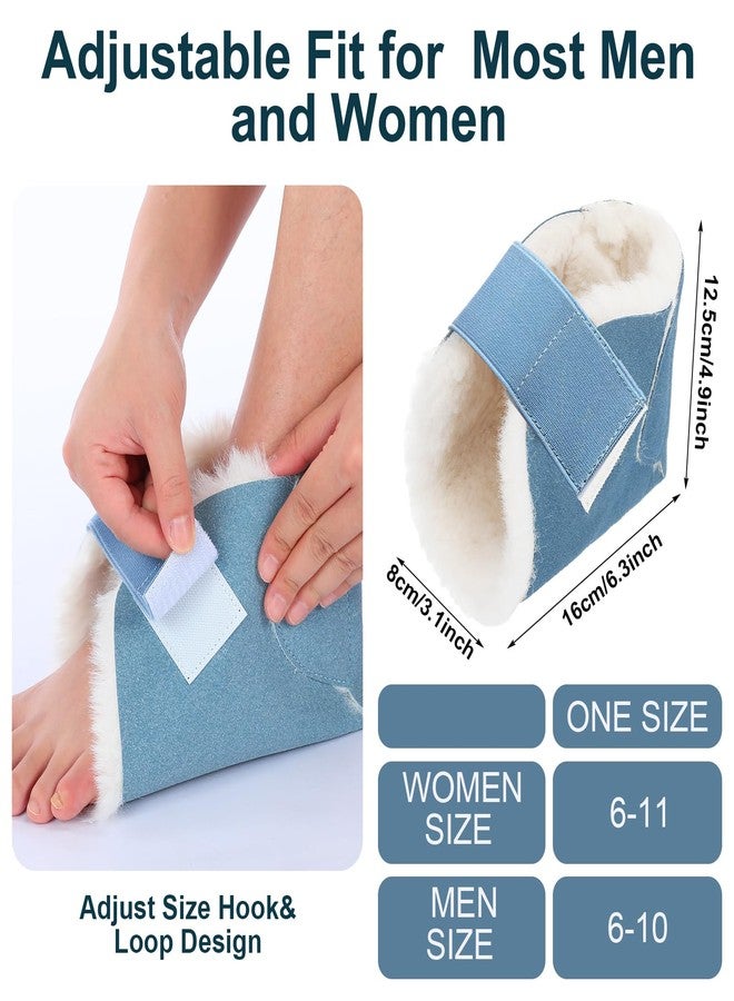 Jeere 2 Pcs Heel Protectors for Pressure Sores Sheepskin Heel Pads Soft Foot Cushions Pad Protectors Adjustable Foot Pillows with Securing Strap for Bed Sore Ankle Ulcers(Light Blue) - Image 3